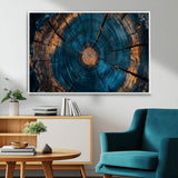 65231-MGV-CV-36X24-Blue and Gold Tree Ring Wall Art – Rustic Abstract Wood Slice Canvas Print, Modern Nature Inspired Artwork for Living Room,
