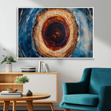 30457-MGV-FC-36X24_White-Tree Ring Abstract Wall Art – Blue and Brown Wood Grain Canvas Print, Modern Nature Inspired Painting for Rustic Living Room,