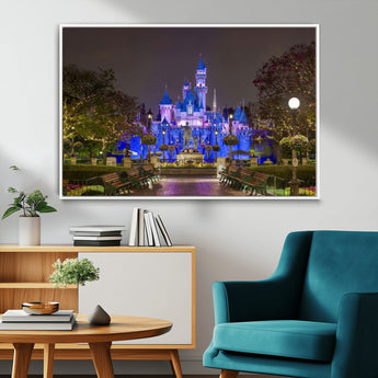 63560-MGV-CV-36X24-Fairy Tale Castle Wall Art – Magical Night Scene Canvas Print with Lights and Gardens, Fantasy Architecture Artwork for Living