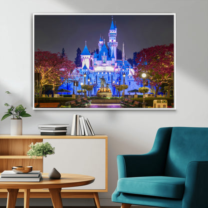 66710-MGV-CV-36X24-Enchanted Castle Wall Art – Magical Night Scene Canvas Print with Glowing Lights, Fantasy Architecture Artwork for Living Room,