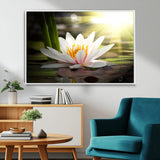 60352-MGV-FC-36X24_White-White Water Lily Wall Art – Lotus Flower Canvas Print with Sunlight Reflection, Peaceful Botanical Artwork for Living Room,