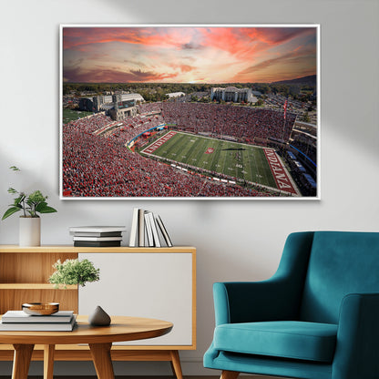 51135-MGV-FC-36X24_White-Indiana Hoosiers Stadium Wall Art – Panoramic Football Canvas Print with Game Day Crowd and Sunset Sky, Sports Artwork for Man