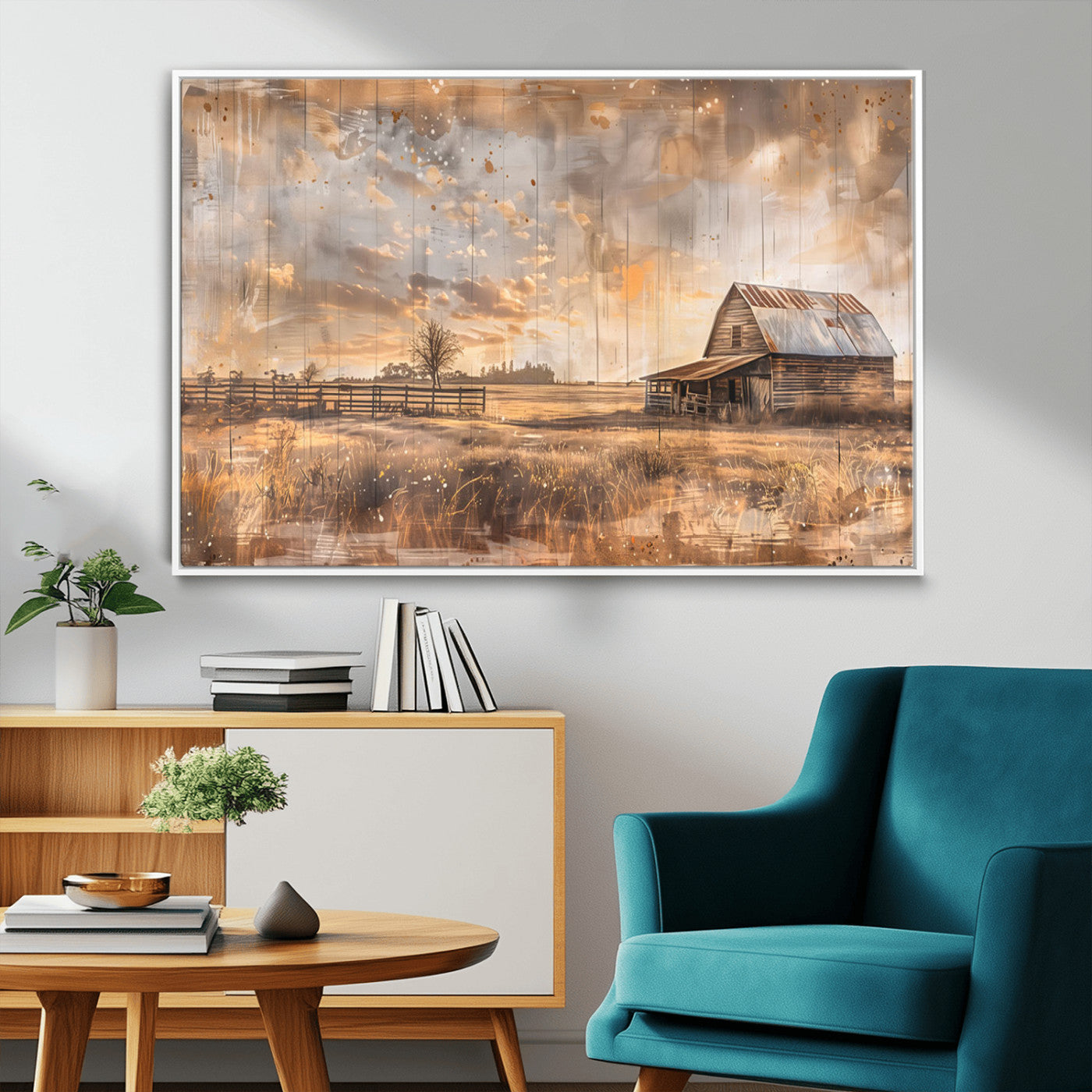 FARM2-MGV-FC-36X24_White-Rustic Farmhouse Wall Art Canvas Print, Framed Old Barn Art Picture Print, Southwestern Farmhouse Perfect Rustic Decor Artwork