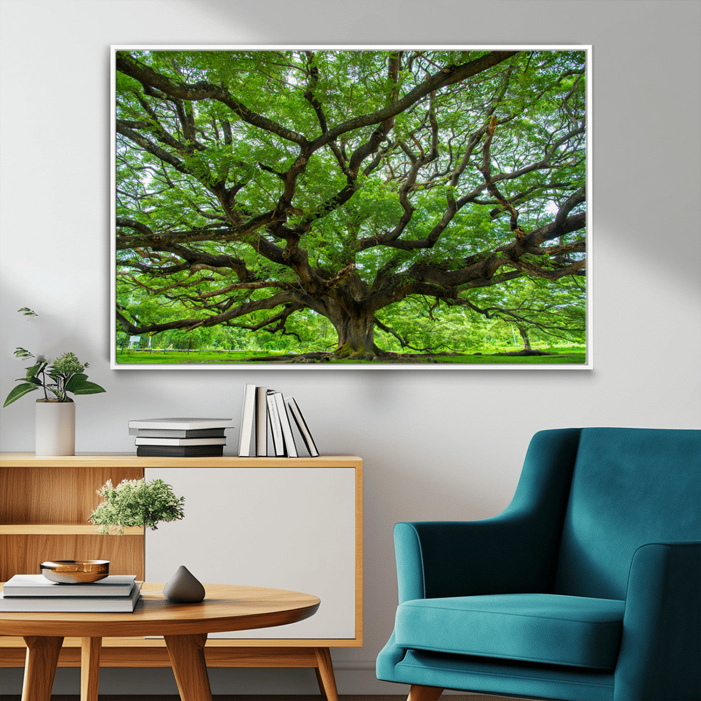 49375306-MGV-FC-36X24_White-Ancient Tree Wall Art Canvas Print, Framed Sprawling Branches Art Picture Print, Gnarling Tree Perfect Earthy Natural Decor