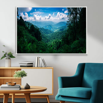 74439378-MGV-CV-36X24-Tropical Jungle Wall Art Canvas Print, Framed Lush Valley Art Picture Print, Forest Mountains Perfect Tropical Wilderness Decor