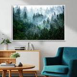 17393683-MGV-CV-36X24-Misty Forest Art Wall Art Canvas Print, Framed Foggy Mountain Art Art Picture Print, Scenic Wall Print Perfect Decor Artwork