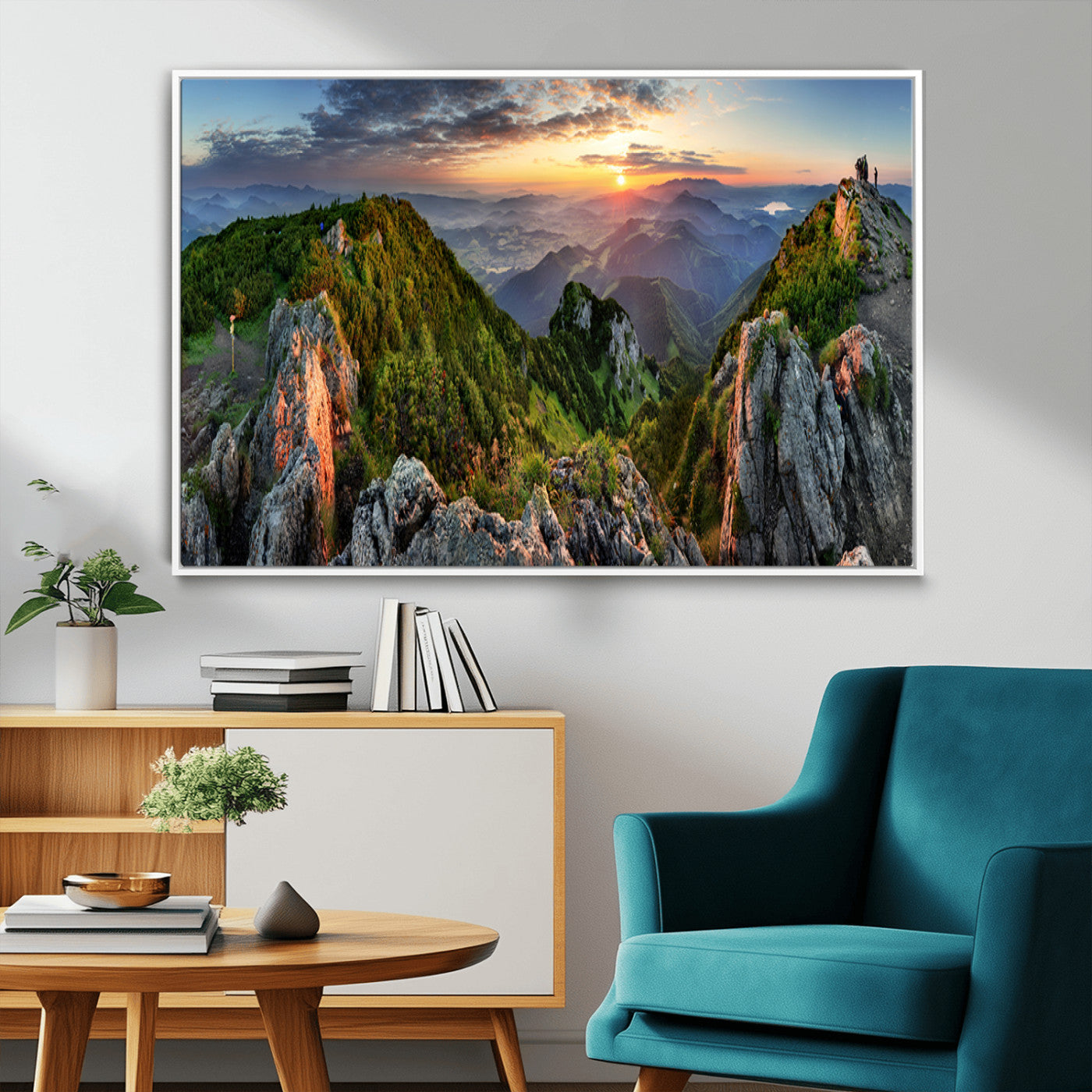 51582565-MGV-CV-36X24-Mountain Sunrise Panorama Wall Art – Scenic Landscape Canvas Print, Hiking Adventure Nature Photography, Large Mountain Range Wall