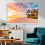 41542880-MGV-FC-36X24_White-Tropical Beach Wall Art Canvas Print, Framed Palm Trees Art Picture Print, Sunset Shore Perfect Tropical Coastal Decor Artwork