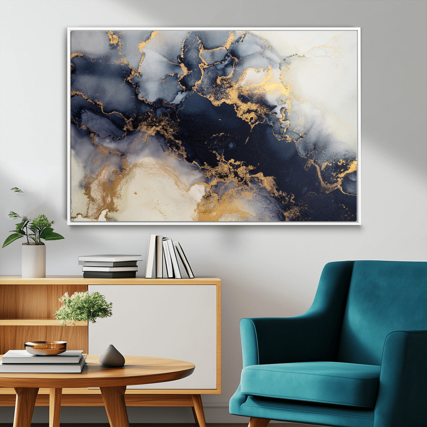 41136487-MGV-CV-36X24-Black Marble Wall Art Canvas Print, Framed Gold Veins Art Picture Print, Abstract Texture Perfect Moody Luxe Decor Artwork