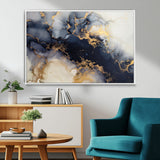 41136487-MGV-CV-36X24-Black Marble Wall Art Canvas Print, Framed Gold Veins Art Picture Print, Abstract Texture Perfect Moody Luxe Decor Artwork
