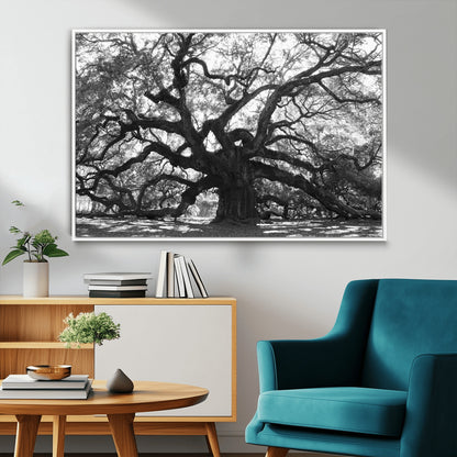 81655611-MGV-FC-36X24_White-Ancient Oak Wall Art Canvas Print, Framed Twisted Branches Art Picture Print, Gnarled Tree Perfect Moody Nature Decor Artwork