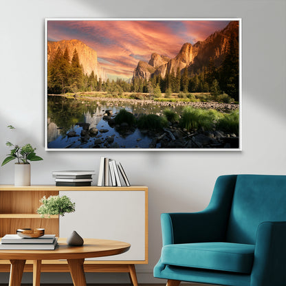 31199457-MGV-FC-36X24_White-Yosemite Valley Wall Art Canvas Print, Framed El Capitan Art Picture Print, Sunset Sky Perfect Vibrant Western Decor Artwork