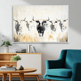 40397799-MGV-CV-36X24-Texas Longhorn Wall Art Canvas Print, Framed Rustic Herd Art Picture Print, Western Bull Perfect Neutral Western Decor Artwork