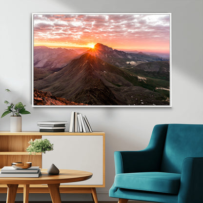 50957419-MGV-CV-36X24-Mountain Sunrise Wall Art Canvas Print, Framed Alpine Ridge Art Picture Print, Mountain Range Perfect Vibrant Rustic Decor Artwork