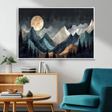 11060882-MGV-CV-36X24-Moonlit Mountains Wall Art Canvas Print, Framed Forest Silhouette Art Picture Print, Night Landscape Perfect Modern Forest Decor