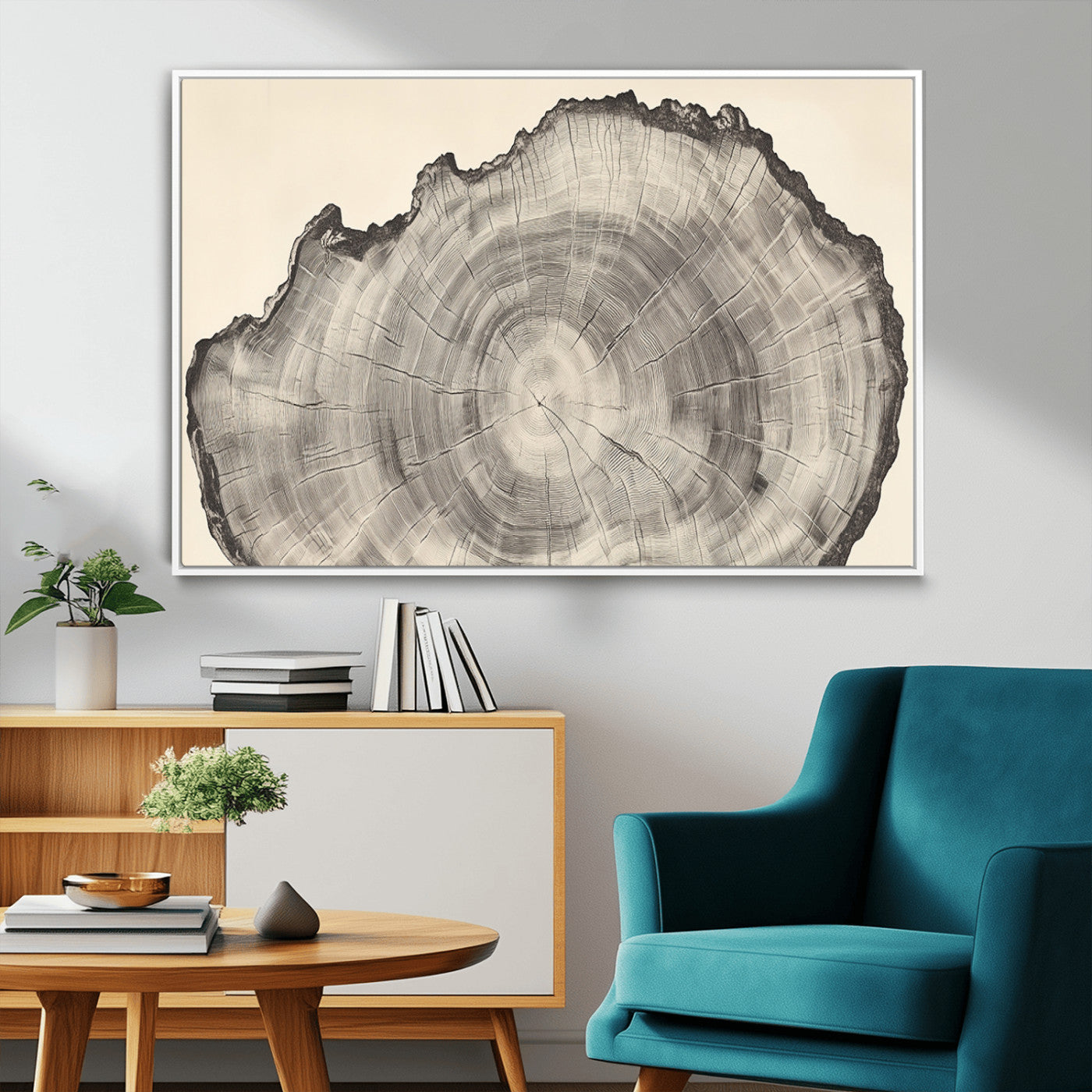 98921313-MGV-CV-36X24-Tree Ring Wall Art Canvas Print, Framed Wood Slice Art Picture Print, Minimalist Wood Perfect Rustic Academic Decor Artwork