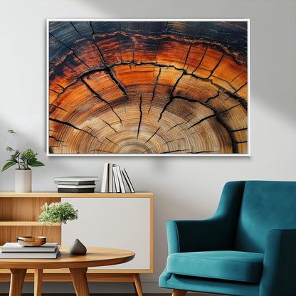 65909987-MGV-CV-36X24-Rustic Tree Ring Wall Art – Nature Inspired Wooden Texture Canvas Print, Modern Abstract Artwork for Living Room, Bedroom, Office