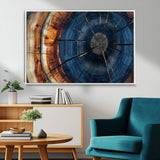 60099360-MGV-CV-36X24-Blue Tree Ring Wall Art – Rustic Wood Grain Canvas Print, Modern Abstract Artwork with Natural Texture for Living Room, Bedroom,