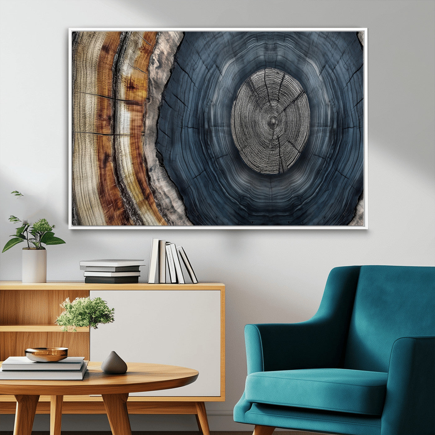 91368647-MGV-CV-36X24-Tree Ring Wall Art – Natural Rustic Wood Texture Canvas Print, Farmhouse Log Cabin Decor, Framed Abstract Tree Stump for Living