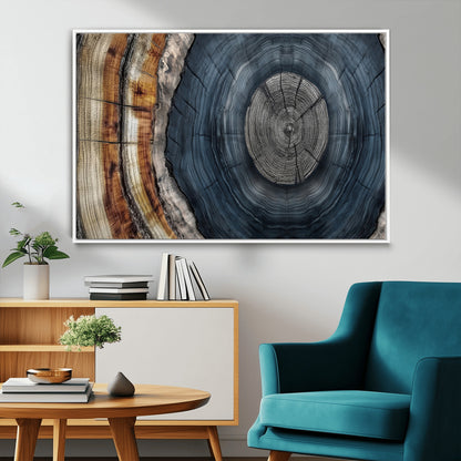 91368647-MGV-CV-36X24-Tree Ring Wall Art – Natural Rustic Wood Texture Canvas Print, Farmhouse Log Cabin Decor, Framed Abstract Tree Stump for Living