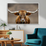 12179171-MGV-CV-36X24-Texas Longhorn Wall Art Canvas Print, Framed Brown Bull Art Picture Print, Lone Cattle Perfect Rustic Western Decor Artwork