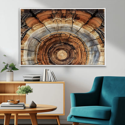 15184146-MGV-FC-36X24_White-Tree Rings Wall Art Canvas Print, Framed Wood Texture Art Picture Print, Rustic Pattern Perfect Rustic Organic Decor Artwork