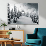 31156828-MGV-CV-36X24-Snowy Pines Wall Art Canvas Print, Framed Ski Lift Art Picture Print, Winter Forest Perfect Moody Lodge Decor Artwork