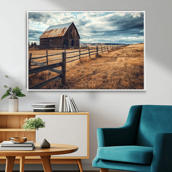69356982-MGV-FC-36X24_White-Old Barn Wall Art Canvas Print, Framed Rustic Fence Art Picture Print, Wooden Farmhouse Perfect Rustic Farmhouse Decor Artwork