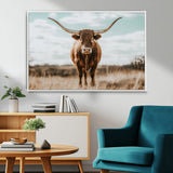 39350715-MGV-FC-36X24_White-Texas Longhorn Wall Art Canvas Print, Framed Longhorn Cow Art Picture Print, Western Cattle Perfect Rustic Western Decor Artwork