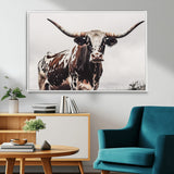 95249234-MGV-FC-36X24_White-Texas Longhorn Wall Art Canvas Print, Framed Spotted Bull Art Picture Print, Horned Cattle Perfect Rustic Farmhouse Decor Artwork