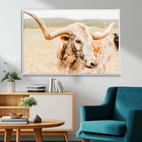 21060648-MGV-CV-36X24-Texas Longhorn Wall Art Canvas Print, Framed Speckled Cow Art Picture Print, Rustic Bull Perfect Rustic Western Decor Artwork