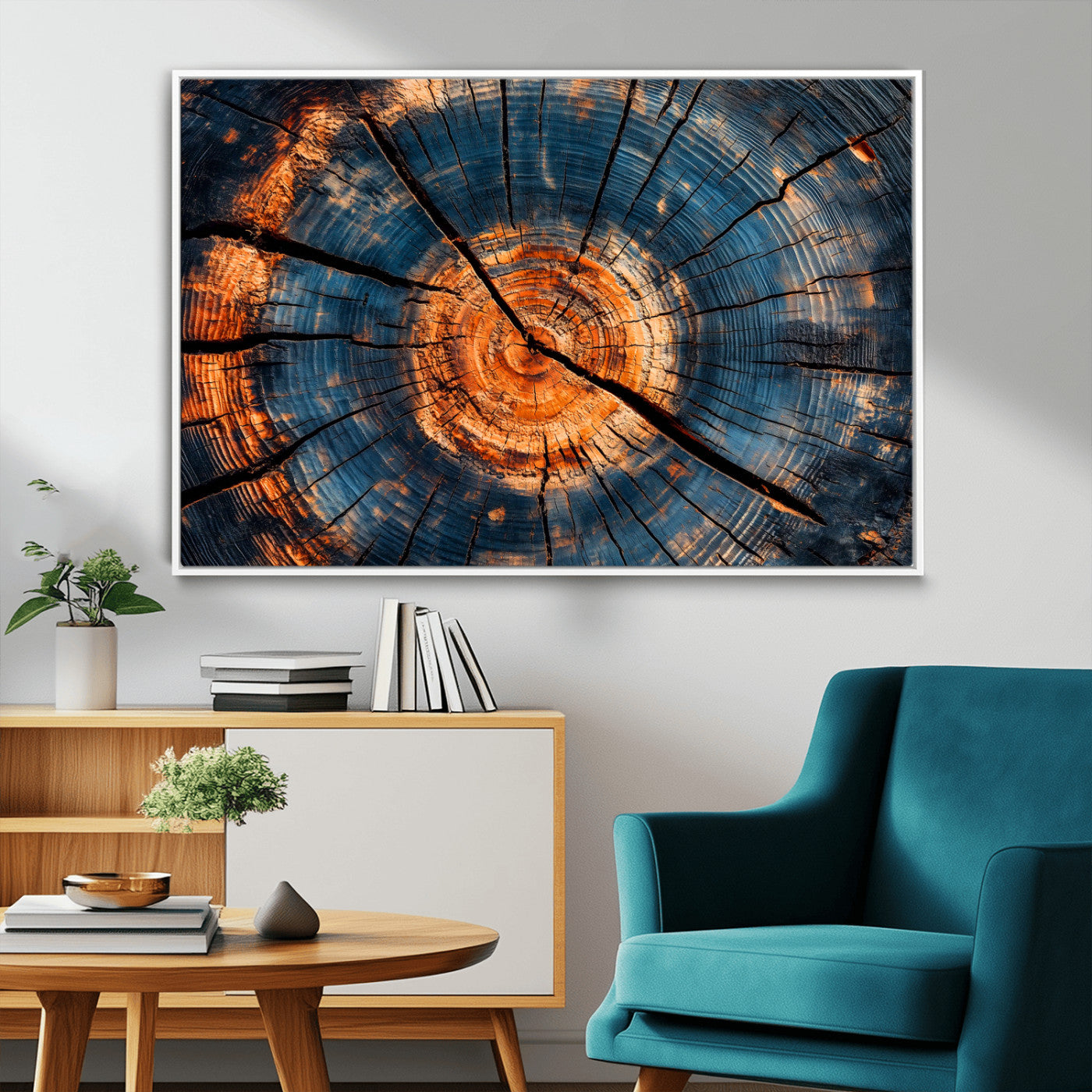 81894502-MGV-FC-36X24_White-Burnt Wood Wall Art Canvas Print, Framed Aged Timber Art Picture Print, Rustic Tree Slice Perfect Rustic Decor Artwork for Home,