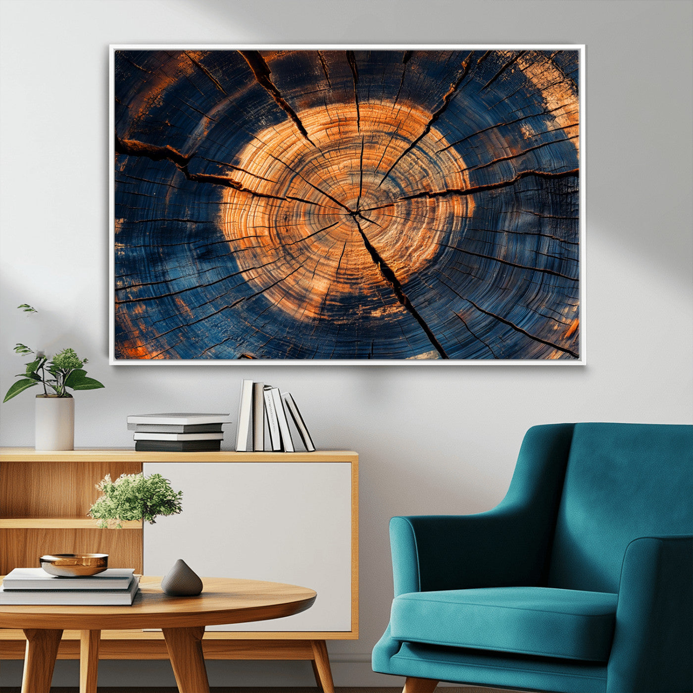 18975622-MGV-CV-36X24-Burnt Wood Wall Art Canvas Print, Framed Aged Timber Art Picture Print, Rustic Tree Slice Perfect Rustic Decor Artwork for Home,