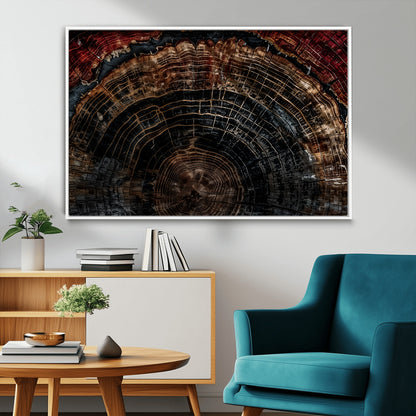 43686762-MGV-FC-36X24_White-Dark Wood Ring Wall Art Canvas Print, Framed Abstract Wood Tree Art Picture Print, Rustic Tree Slice Perfect Rustic Decor Artwork