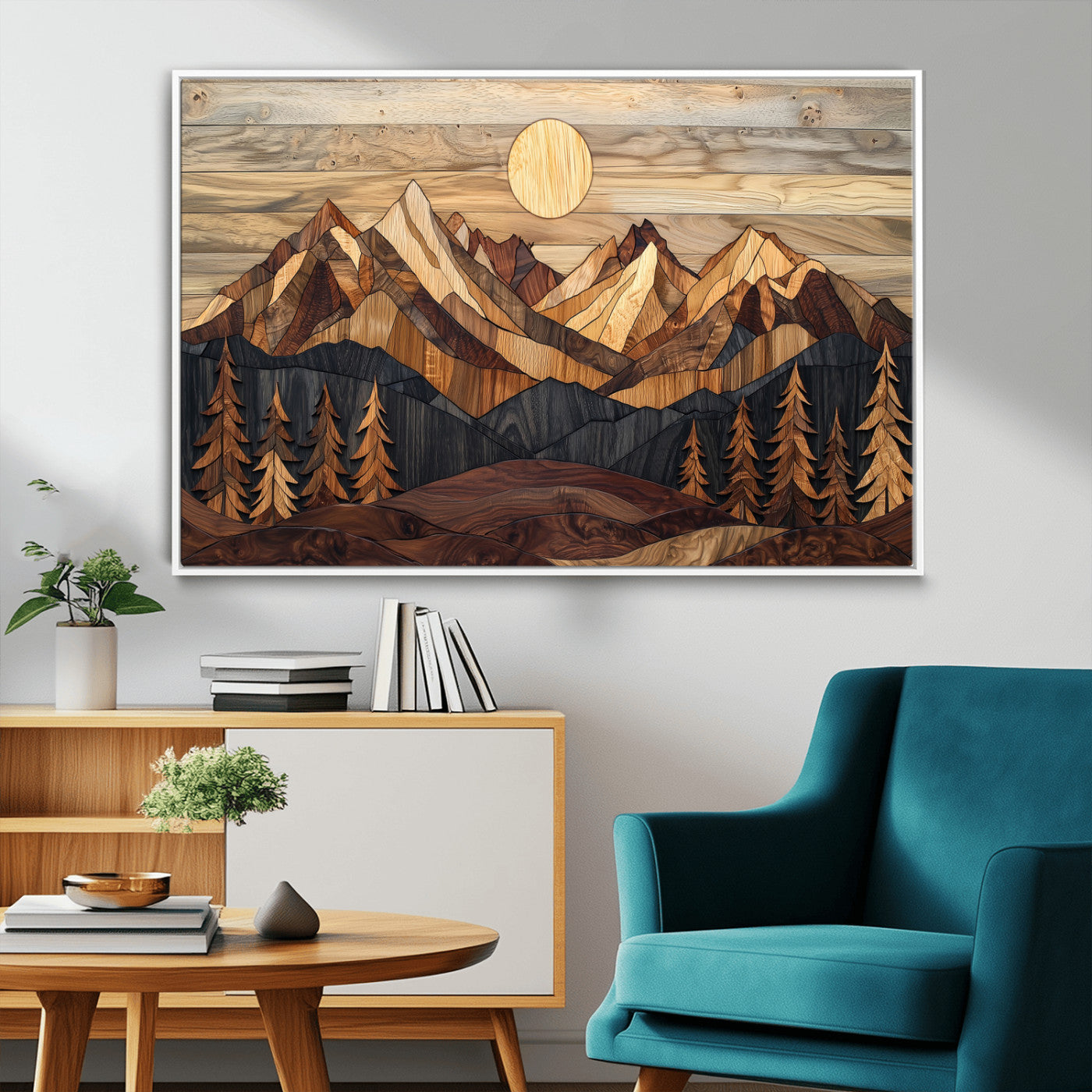 39116082-MGV-CV-36X24-Wood Mountain Landscape Wall Art Canvas Print, Framed Sunset Hills Art Picture Print, Abstract Nature Perfect Boho Decor Artwork