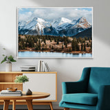 36247746-MGV-CV-36X24-Snowy Peaks Wall Art Canvas Print, Framed Alpine Lake Art Picture Print, Pine Forest Perfect Alpine Wilderness Decor Artwork