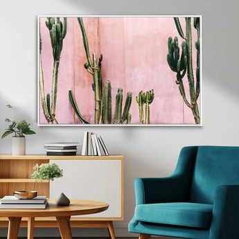 93119502-MGV-CV-36X24-Tall Cactus Wall Art Canvas Print, Framed Pink Wall Art Picture Print, Cactus Lines Perfect Modern Desert Decor Artwork