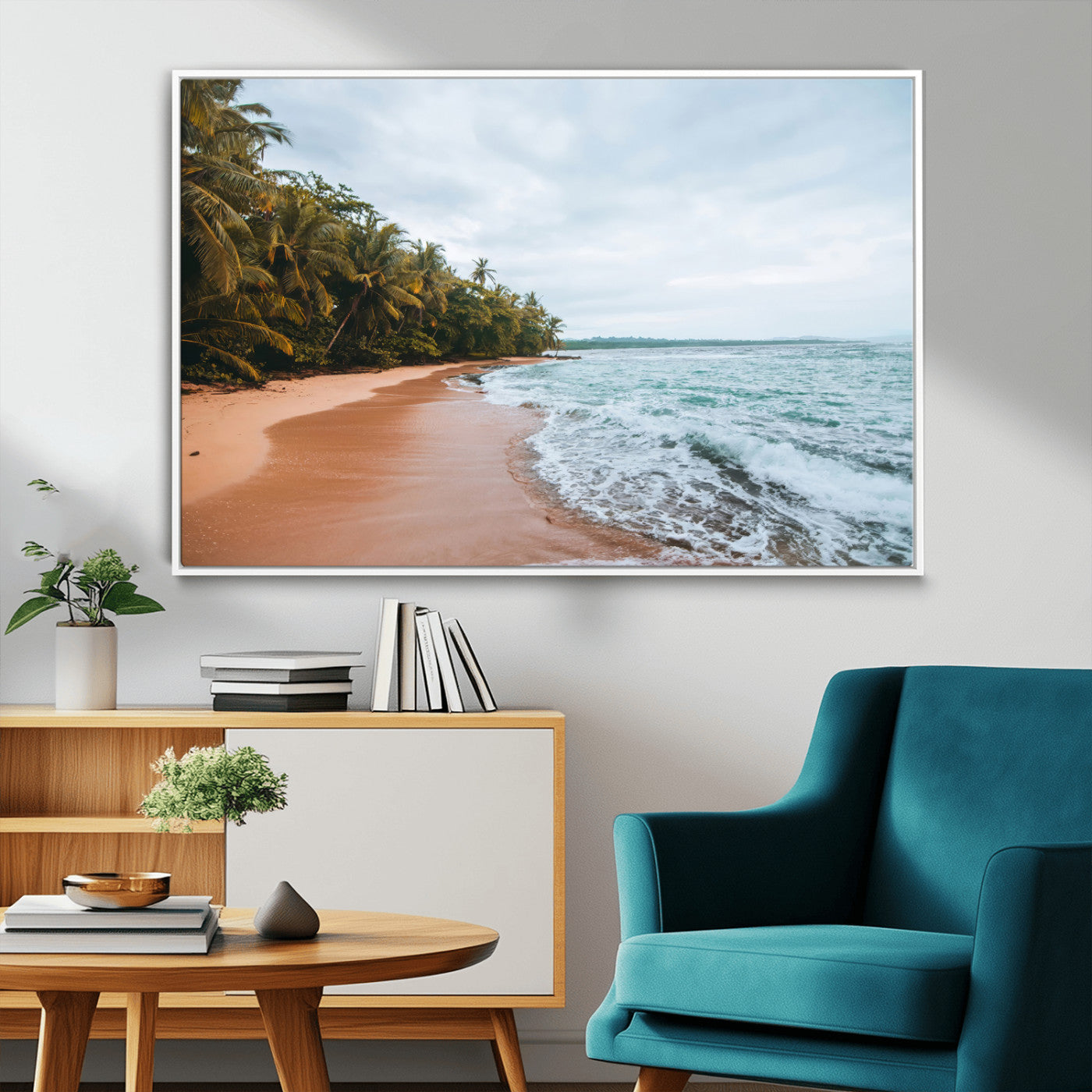 88125882-MGV-CV-36X24-Tropical Shoreline Wall Art Canvas Print, Framed Palm Trees Art Picture Print, Tropical Ocean Perfect Tropical Coastal Decor