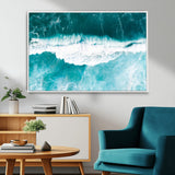 23828594-MGV-CV-36X24-Aerial Waves Wall Art Canvas Print, Framed Ocean Break Art Picture Print, Sea Foam Perfect Tropical Coastal Decor Artwork