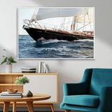 97168626-MGV-CV-36X24-Sailing Yacht Wall Art Canvas Print, Framed Wooden Yacht Art Picture Print, Ocean Waves Perfect Nautical Coastal Decor Artwork