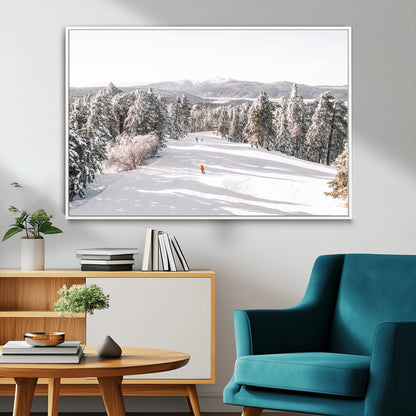 62119206-MGV-CV-36X24-Snowy Trail Wall Art Canvas Print, Framed Ski Slope Art Picture Print, Winter Pines Perfect Alpine Adventure Decor Artwork
