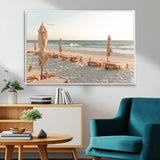 58507949-MGV-CV-36X24-Beach Umbrellas Wall Art Canvas Print, Framed Empty Loungers Art Picture Print, Soft Sand Perfect Minimalist Seaside Decor Artwork