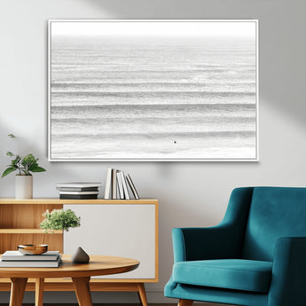 66534476-MGV-FC-36X24_White-Lone Surfer Wall Art Canvas Print, Framed Ocean Waves Art Picture Print, Minimal Sea Perfect Minimal Coastal Decor Artwork