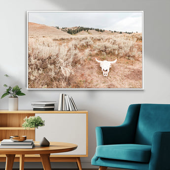 97234735-MGV-CV-36X24-Rustic Bones Wall Art Canvas Print, Framed Desert Sage Art Picture Print, Prairie Skull Perfect Minimal Rustic Decor Artwork