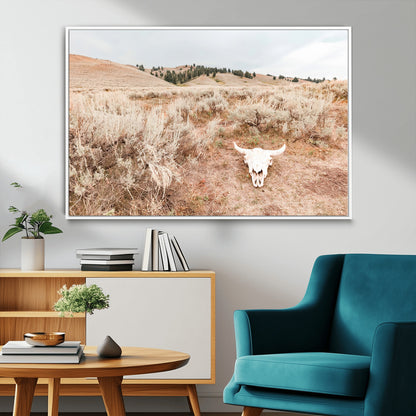 97234735-MGV-CV-36X24-Rustic Bones Wall Art Canvas Print, Framed Desert Sage Art Picture Print, Prairie Skull Perfect Minimal Rustic Decor Artwork