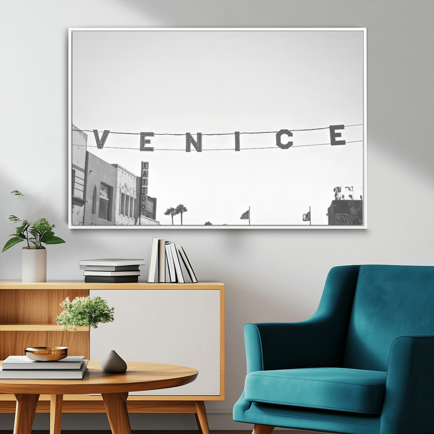68254589-MGV-CV-36X24-Venice Sign Wall Art Canvas Print, Framed Venice Letters Art Picture Print, Los Angeles Perfect Minimalist Urban Decor Artwork