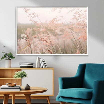79164340-MGV-CV-36X24-Pastel Grasses Wall Art Canvas Print, Framed Soft Meadow Art Picture Print, Field in Breeze Perfect Pastel Minimal Decor Artwork