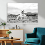 62789800-MGV-CV-36X24-White Horse Wall Art Canvas Print, Framed Woman Rider Art Picture Print, Equestrian Pose Perfect Western Boho Decor Artwork