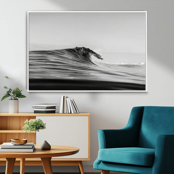 24029476-MGV-CV-36X24-Black Wave Wall Art Canvas Print, Framed Abstract Surf Art Picture Print, Minimalist Ocean Perfect Minimalist Coastal Decor