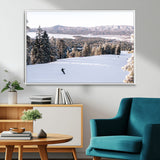 79857868-MGV-CV-36X24-Snowy Mountain Wall Art Canvas Print, Framed Ski Slope Art Picture Print, Winter Forest Perfect Modern Rustic Decor Artwork